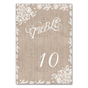 Delicate Lace Burlap Rustic Wedding Table Numbers