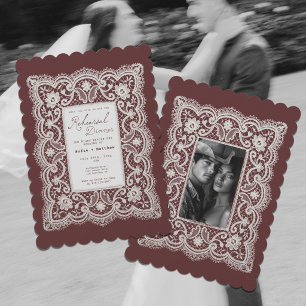 Delicate Lace Doily Burgundy Rehearsal Dinner Invitation