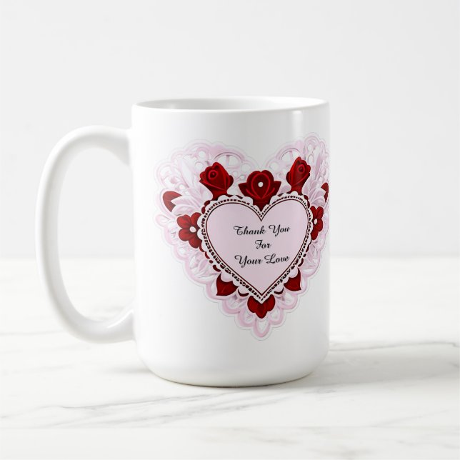 Delicate Lace Heart Card Coffee Mug (Left)