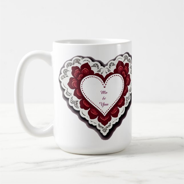 Delicate Lace Heart Card Coffee Mug (Left)