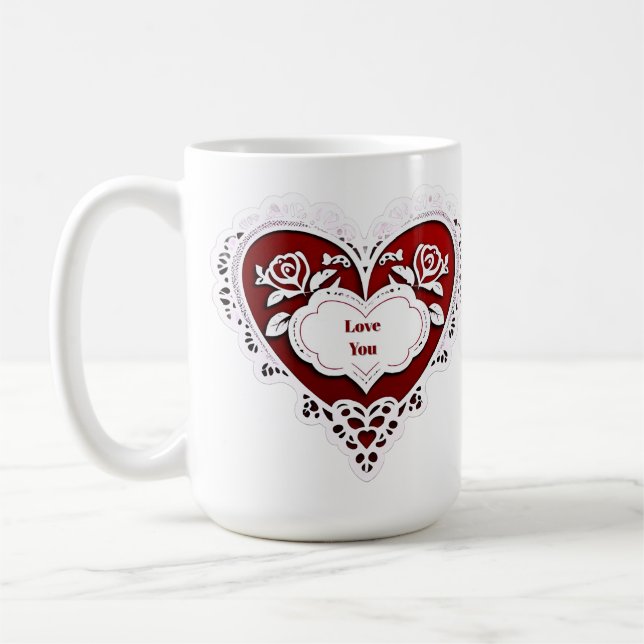 Delicate Lace Heart Card Coffee Mug (Left)