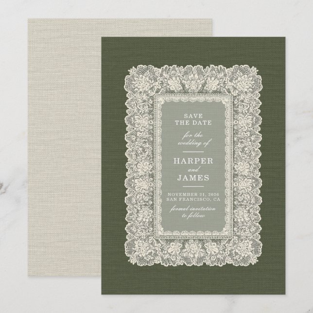 Delicate Lace Save the Date wedding Invitation  (Front/Back)