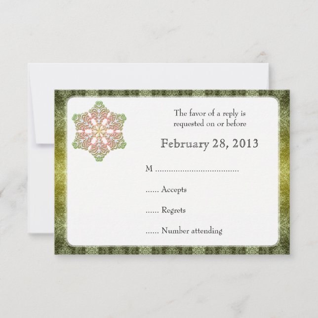 Delicate Lace Snowflake Winter Wedding Reply Card (Front)