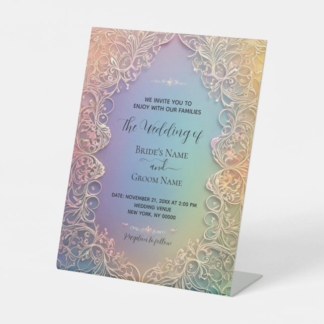 Delicate Lace Wedding Invitation  Pedestal Sign (Front)