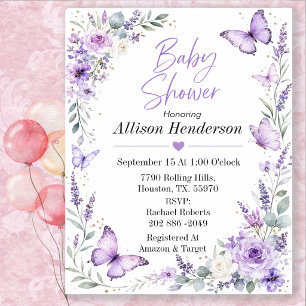 Delicate Lavender Butterfly Baby Shower Invitation