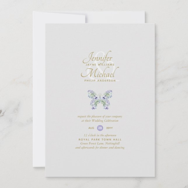 Delicate Lavender Butterfly Wedding Invitation (Front)