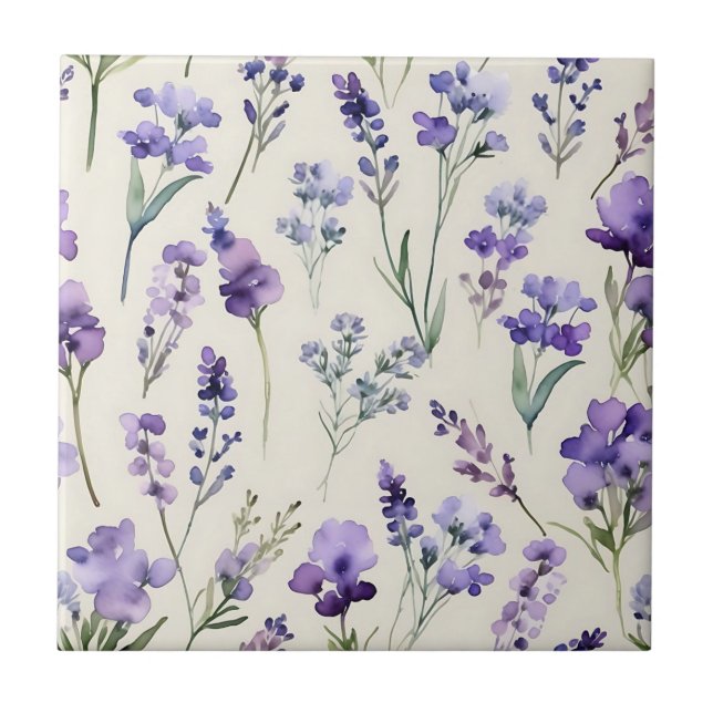Delicate Lavender Dream Watercolor Floral Tile (Front)