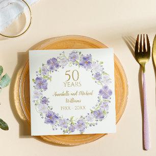 Delicate Lavender Floral Garland 50th Wedding  Napkin