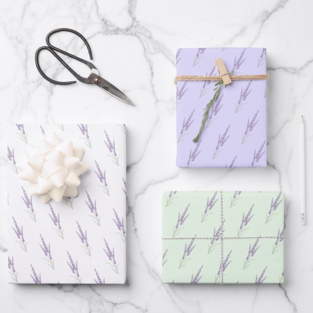 Delicate Lavender Herb Flower Dry Bundle Pattern Wrapping Paper Sheet (Front)