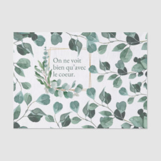 Delicate leaves and romantic French text Tissue Paper