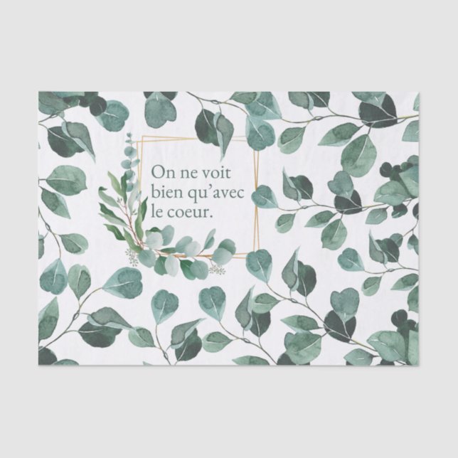 Delicate leaves and romantic French text Tissue Paper (Front)
