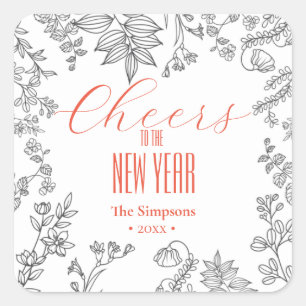 Delicate leaves Cheers to the new year Square Sticker