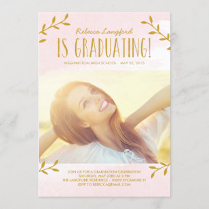 Delicate Leaves Graduation Invitation Pink