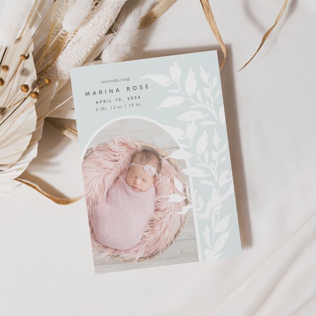 Delicate Leaves | Photo Birth Announcement (Creator Uploaded)