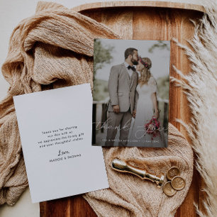 delicate lettering wedding thank you photo card