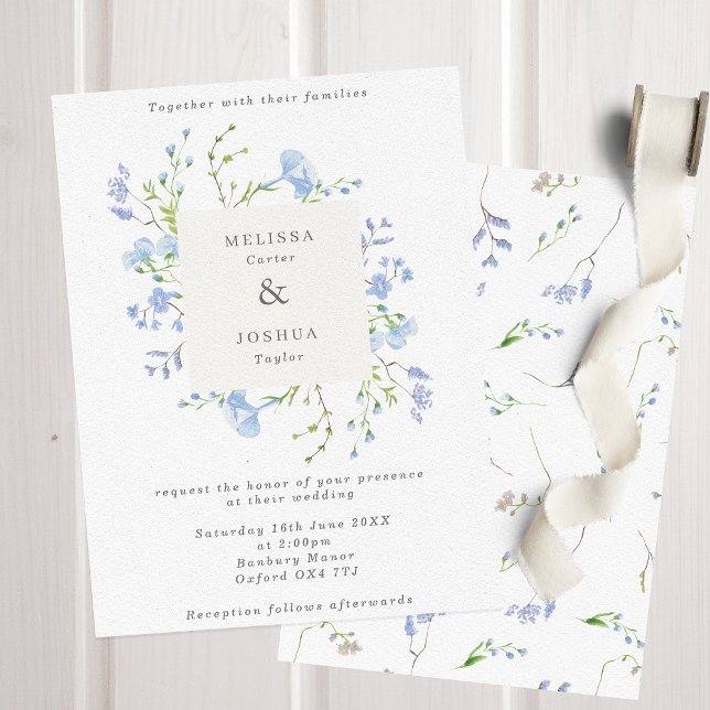 Delicate Light Blue Floral Square Frame Wedding Invitation (Creator Uploaded)