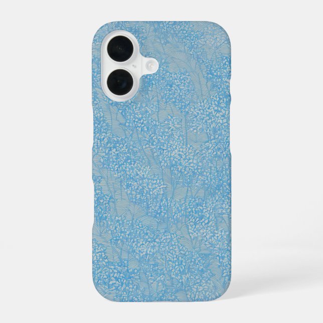 Delicate Light Blue Floral Texture iPhone 16 Case (Back)