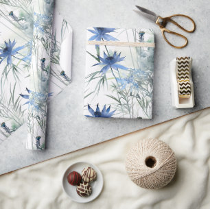Delicate Light Blue Zen Floral Pattern Wrapping Paper