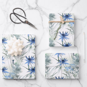 Delicate Light Blue Zen Floral Pattern Wrapping Paper Sheet