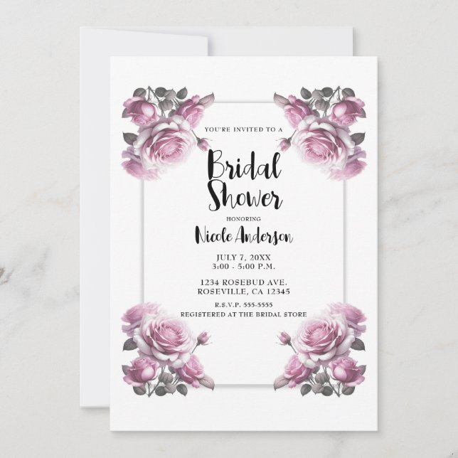 Delicate Light Pink Roses Shabby Shower  Invitation (Front)