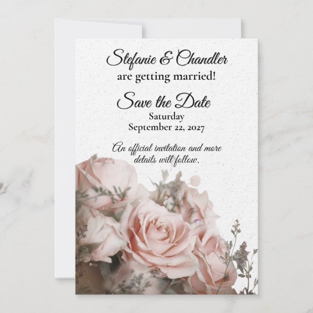 Delicate Light Pink Roses Wedding Save the Date Invitation (Front)