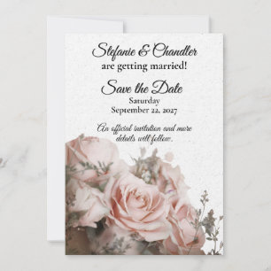 Delicate Light Pink Roses Wedding Save the Date Invitation