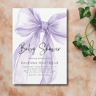 Delicate Lilac Bow Clean Personalised Baby Shower Invitation