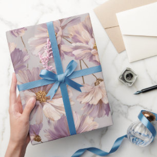 Delicate Lilac Daisy Cream Floral Pattern Wrapping Paper