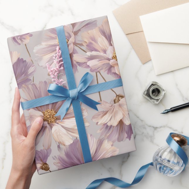 Delicate Lilac Daisy Cream Floral Pattern Wrapping Paper (Gifting)