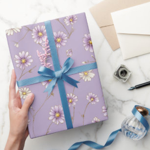Delicate Lilac Daisy Cream Floral Pattern Wrapping Paper
