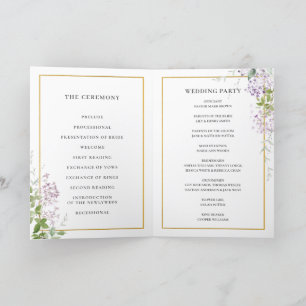 Delicate Lilac Purple Floral Gold Wedding Program Programme