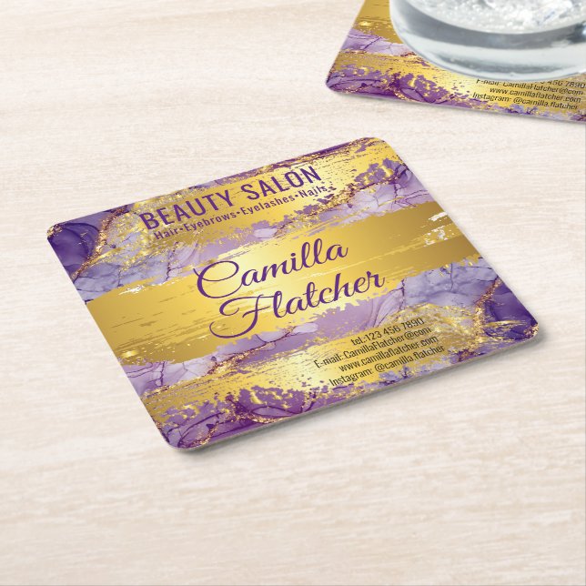Delicate Lilac Watercolor Square Paper Coaster (Angled)