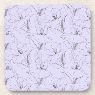 Delicate lily pattern leaves stems line art lilac  coaster