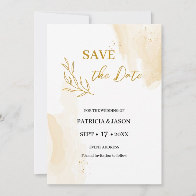 Delicate linear leaves save the date (Front)