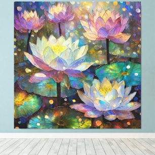 Delicate Lotus Flowers Blossoming in the Snow Canvas Print