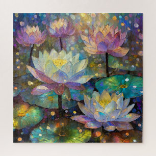 Delicate Lotus Flowers Blossoming in the Snow Jigsaw Puzzle