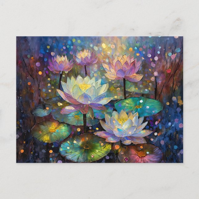 Delicate Lotus Flowers Blossoming in the Snow Postcard (Front)