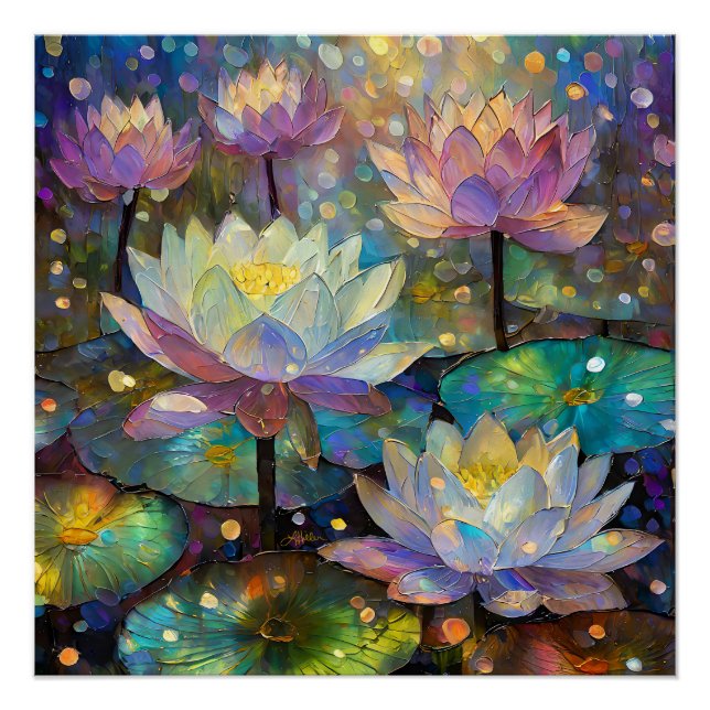 Delicate Lotus Flowers Blossoming in the Snow Poster (Front)