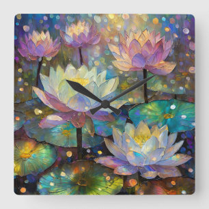 Delicate Lotus Flowers Blossoming in the Snow Square Wall Clock