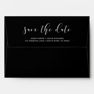 Delicate Love   Calligraphy Save the Date on Black Envelope