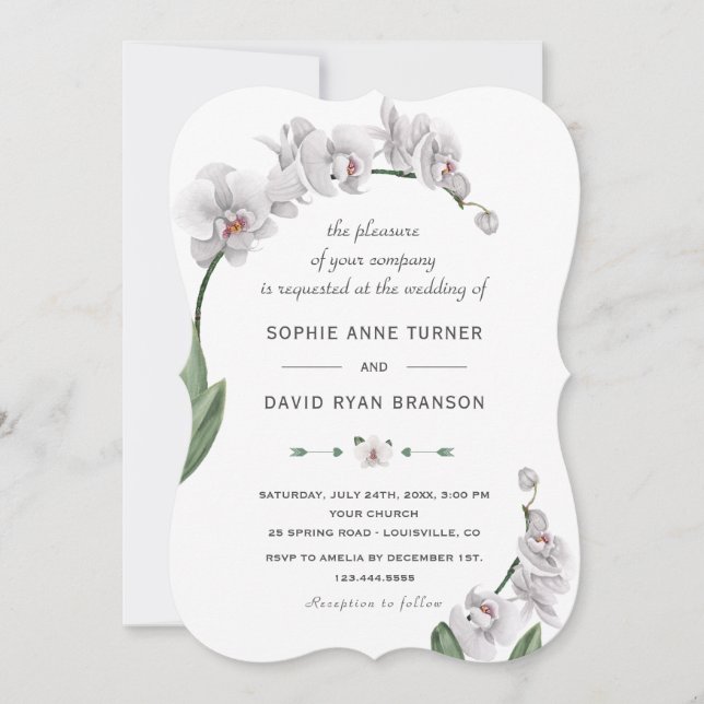 Delicate Luau Watercolor White Orchid Wedding Invitation (Front)