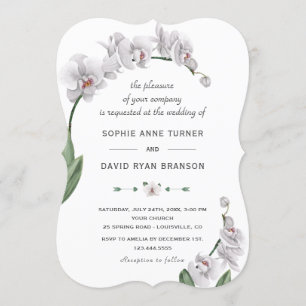 Delicate Luau Watercolor White Orchid Wedding Invitation
