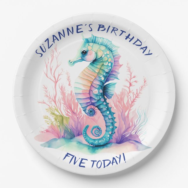 Delicate Marine Seahorse Personalised Paper Plate (Front)
