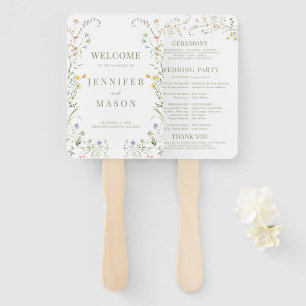 Delicate Meadow Wildflower Wreath Wedding Program Hand Fan