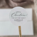 Delicate Merry Christmas Return Address Envelope Classic Round Sticker<br><div class="desc">These delicate Merry Christmas return address envelope stickers are perfect for a modern holiday card or invitation envelope. The romantic minimalist design features lovely and elegant black typography on a white background with a clean and simple look.</div>
