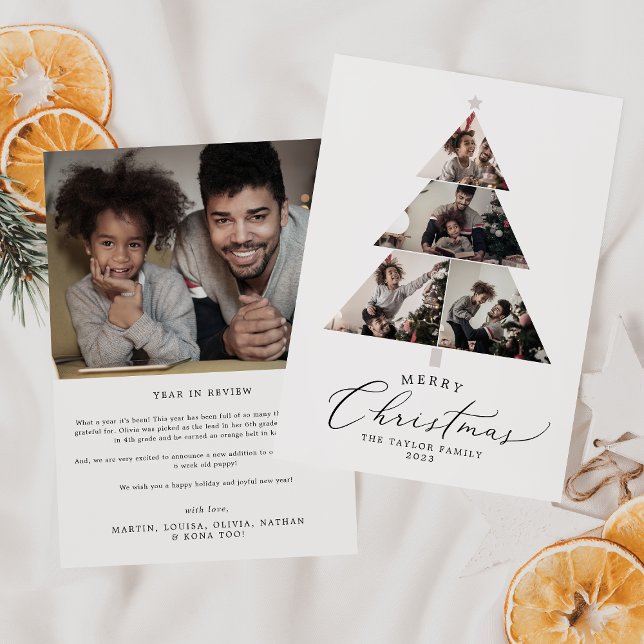 Delicate Merry Christmas Tree 5 Photo Family News  Holiday Card (Creator Uploaded)