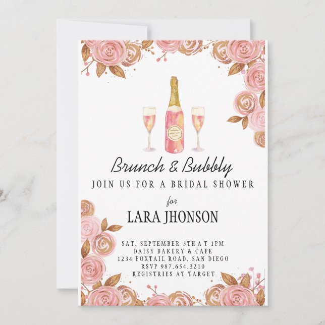 Delicate Midsummer Floral Brunch & Bubbly Bridal Invitation (Front)