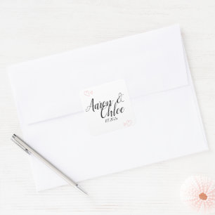 Delicate Minimalist Calligraphy Wedding Invitation Square Sticker