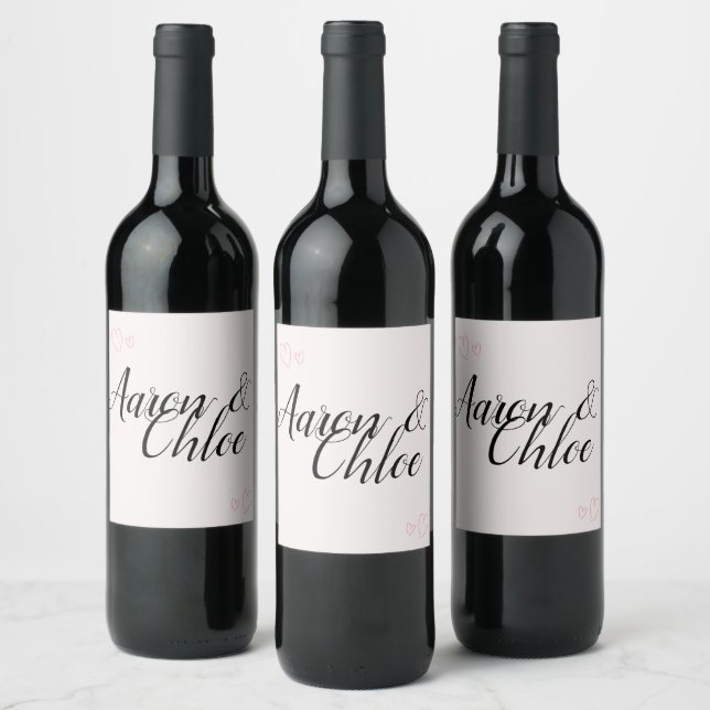 Delicate Minimalist Calligraphy Wedding Red Wine Label (Bottles)