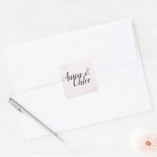 Delicate Minimalist Calligraphy Wedding Square Sticker